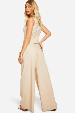 boohoo Pantalon plissé en lin<Femme Pantalons|Tailleurs
