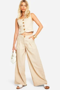 boohoo Pantalon plissé en lin<Femme Pantalons|Tailleurs