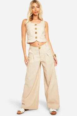 boohoo Pantalon plissé en lin<Femme Pantalons|Tailleurs