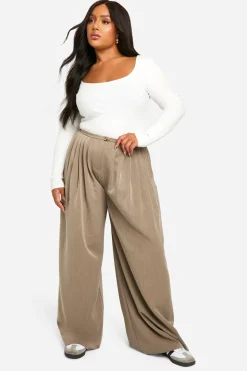 Pantalon plissé à jambes extra-larges pour grande taille