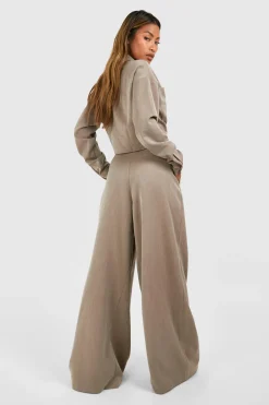 boohoo Pantalon plissé à jambes larges extrêmes taille basse<Femme Pantalons