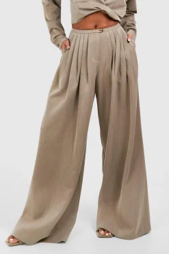 boohoo Pantalon plissé à jambes larges extrêmes taille basse<Femme Pantalons