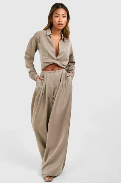 boohoo Pantalon plissé à jambes larges extrêmes taille basse<Femme Pantalons