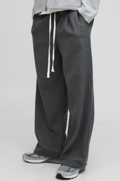 boohooMAN Pantalon plissé à taille élastique, jambes larges, effet laine<Homme Tout Afficher|Pantalons Grande Taille