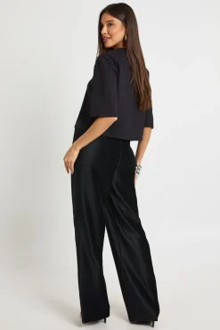 Pantalon plissé taille mi-haute à jambes larges