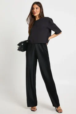 Pantalon plissé taille mi-haute à jambes larges