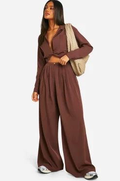 Pantalon plissé tissé taille basse, jambes extrêmement larges