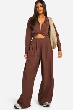Pantalon plissé tissé taille basse, jambes extrêmement larges