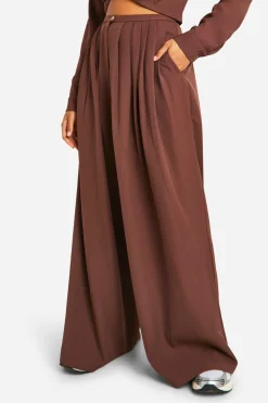 Pantalon plissé tissé taille basse, jambes extrêmement larges