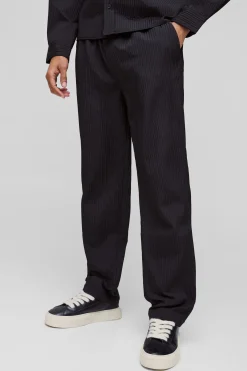 Pantalon à plis techniques, coupe droite, taille élastiquée