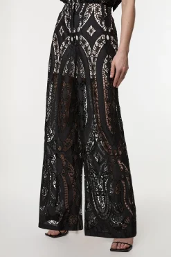 KarenMillen Pantalon pour femmes grandes en georgette transparente à découpes, tissé, à jambes larges<Femme Pantalons