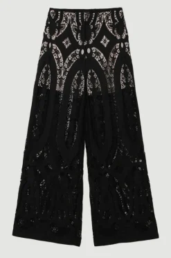 KarenMillen Pantalon pour femmes grandes en georgette transparente à découpes, tissé, à jambes larges<Femme Pantalons