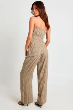 Pantalon Rayé Aspect Lin Avec Cordon De Serrage