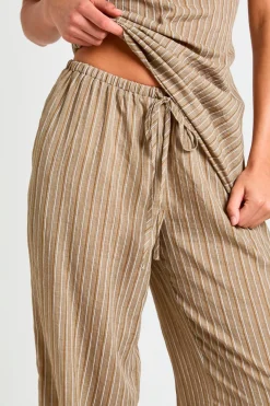 Pantalon Rayé Aspect Lin Avec Cordon De Serrage