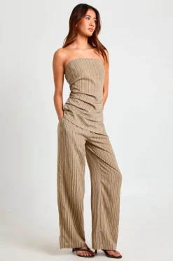 Pantalon Rayé Aspect Lin Avec Cordon De Serrage