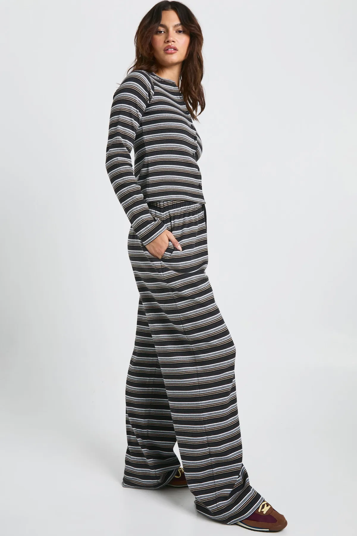 boohoo Pantalon rayé côtelé avec cordon de serrage<Femme Pantalons|Looks De Rentrée