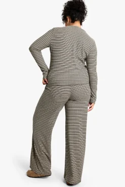 Pantalon rayé grande taille en jersey côtelé avec ceinture nouée