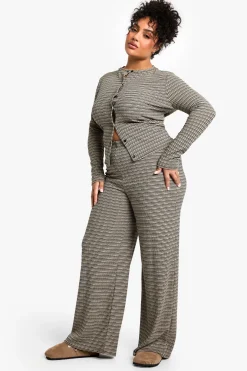 Pantalon rayé grande taille en jersey côtelé avec ceinture nouée