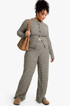 Pantalon rayé grande taille en jersey côtelé avec ceinture nouée
