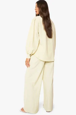 boohoo Pantalon rayé à jambe large avec détail bouton<Femme Pantalons