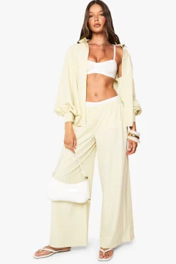 boohoo Pantalon rayé à jambe large avec détail bouton<Femme Pantalons