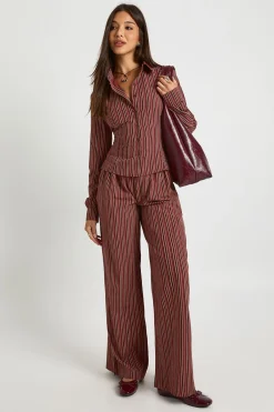 boohoo Pantalon rayé à taille avec cordon et jambe large<Femme Pantalons