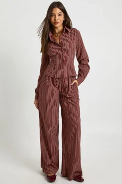 boohoo Pantalon rayé à taille avec cordon et jambe large<Femme Pantalons