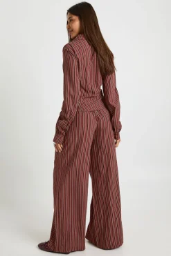 boohoo Pantalon rayé à taille avec cordon et jambe large<Femme Pantalons