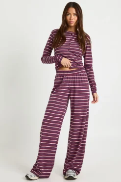 boohoo Pantalon rayé à taille élastique et jambe large<Femme Pantalons