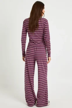 boohoo Pantalon rayé à taille élastique et jambe large<Femme Pantalons