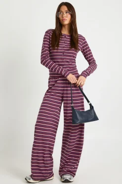 boohoo Pantalon rayé à taille élastique et jambe large<Femme Pantalons