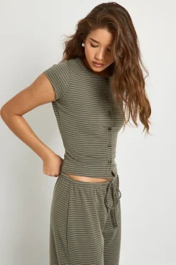 boohoo Pantalon rayé à taille minimaliste et jambes larges<Femme Pantalons