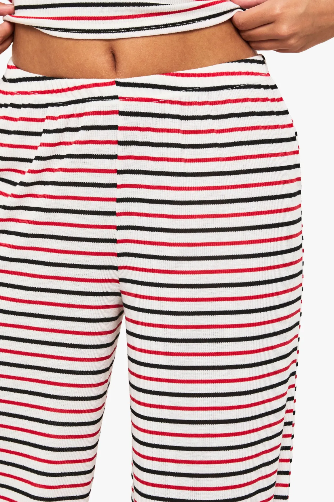 Pantalon rayé à taille nouée et jambe large