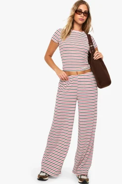 Pantalon rayé à taille nouée et jambe large