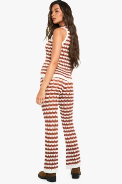 boohoo Pantalon à rayures en crochet tricoté à jambes larges<Femme Pantalons|Pulls Et Gilets