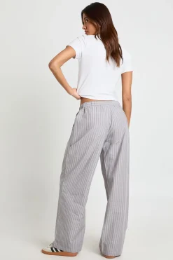 boohoo Pantalon À Rayures En Popeline Avec Boutons Henley<Femme Pantalons