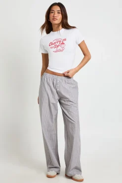 boohoo Pantalon À Rayures En Popeline Avec Boutons Henley<Femme Pantalons