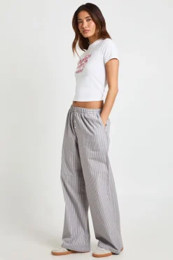 boohoo Pantalon À Rayures En Popeline Avec Boutons Henley<Femme Pantalons