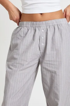boohoo Pantalon À Rayures En Popeline Avec Boutons Henley<Femme Pantalons
