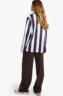 Pantalon à rayures fines avec cordon de serrage et taille haute