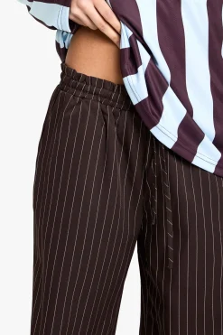 Pantalon à rayures fines avec cordon de serrage et taille haute