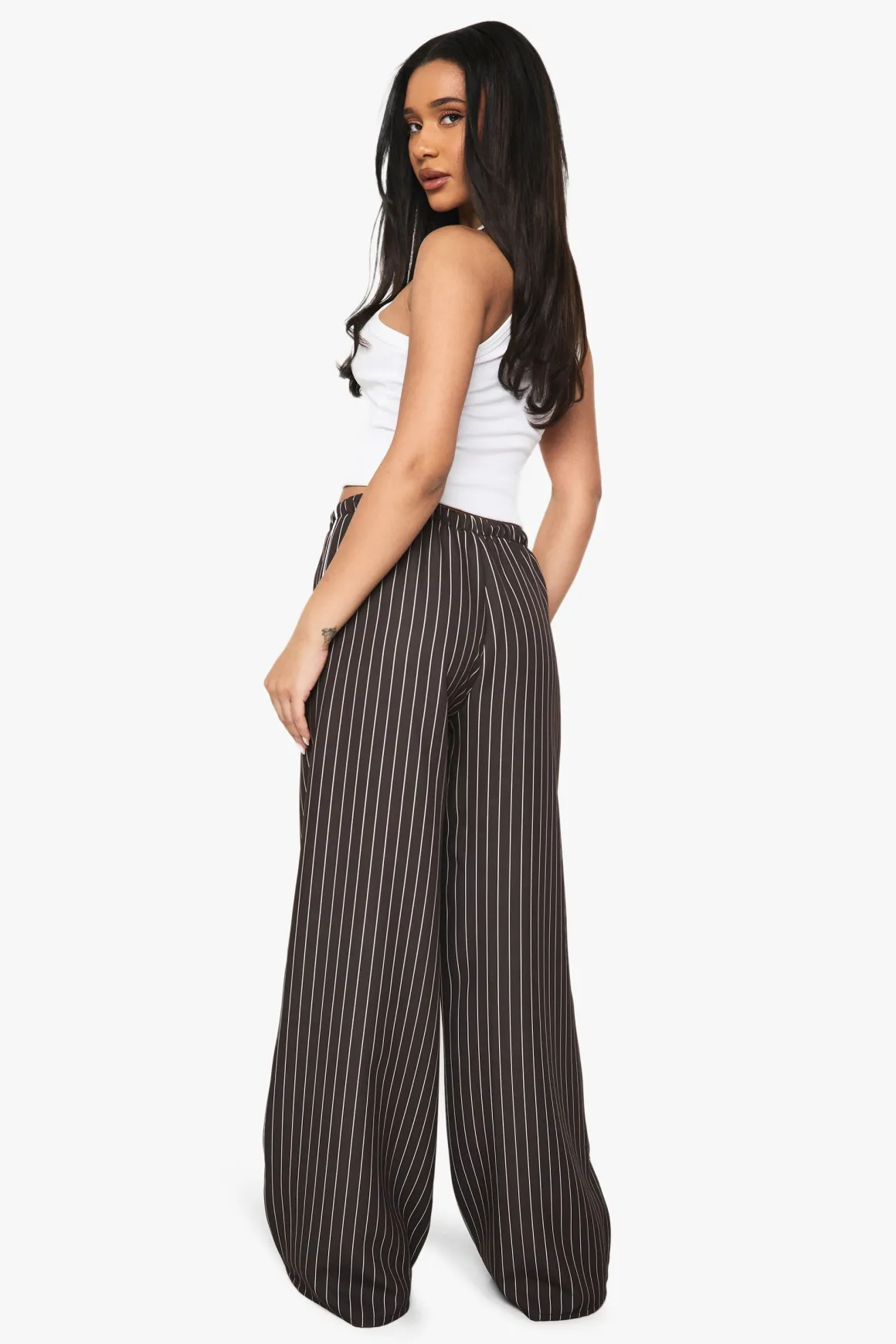 Pantalon à rayures fines à cordon de serrage, jambe droite