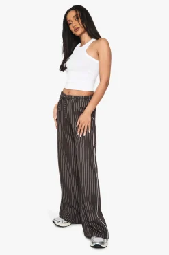 Pantalon à rayures fines à cordon de serrage, jambe droite
