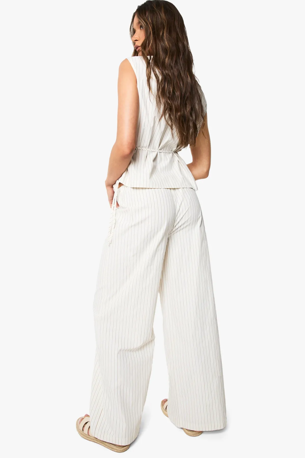 boohoo Pantalon à rayures, taille à cordon et jambes larges<Femme Pantalons