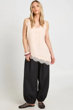 Pantalon Sarouel Taille Basse En Popeline Petite