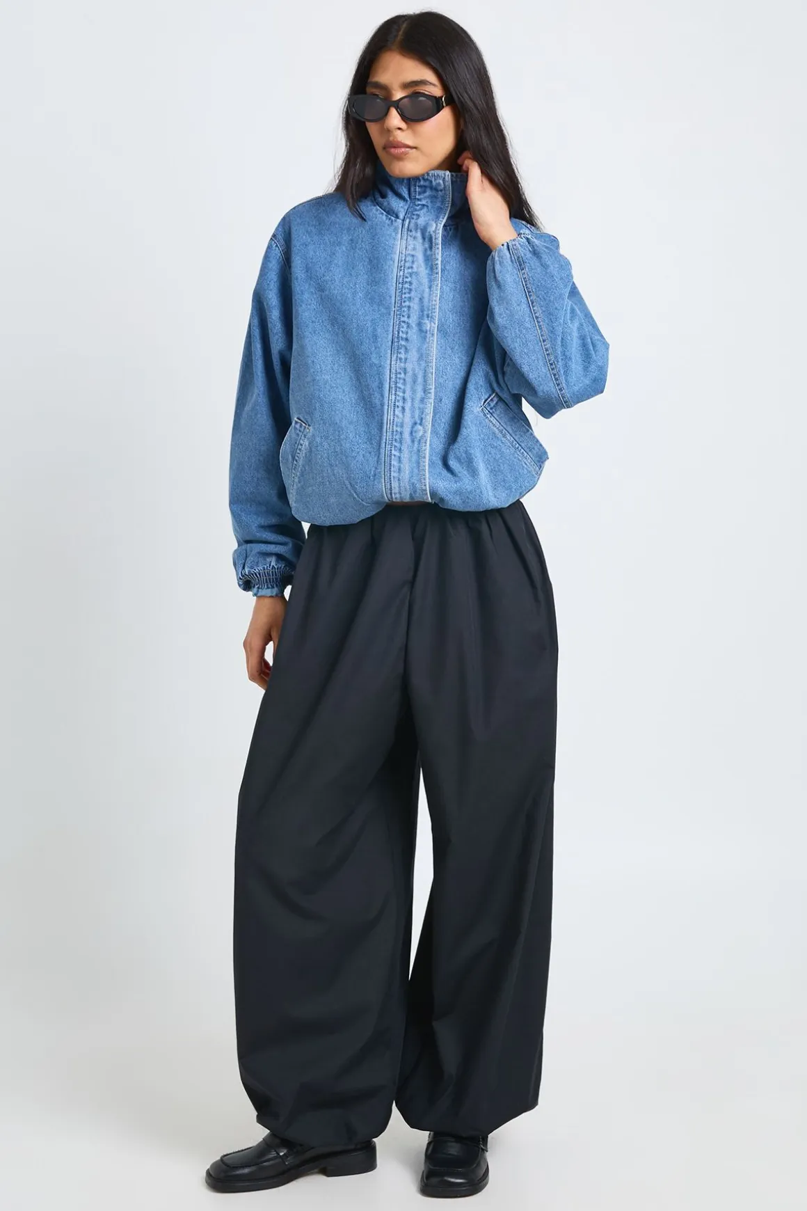 Pantalon Sarouel Taille Basse En Popeline Coupe Tall