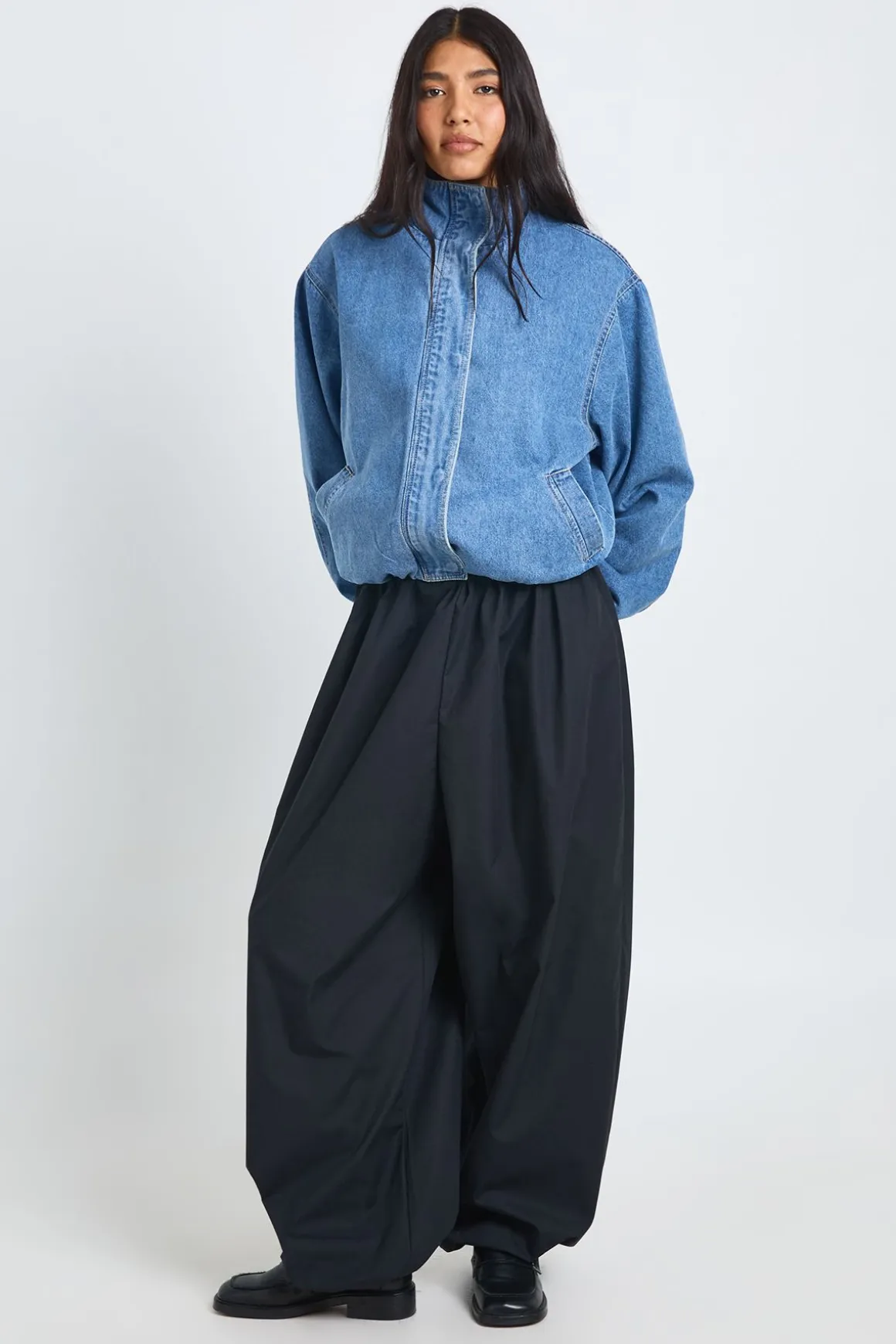 Pantalon Sarouel Taille Basse En Popeline Coupe Tall