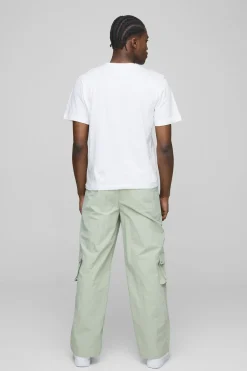 Pantalons cargo en nylon froissé à taille fixe et coupe ample