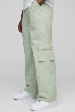 Pantalons cargo en nylon froissé à taille fixe et coupe ample