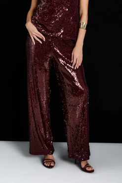 boohoo Pantalon à sequins taille basse avec ceinture à cordon de serrage<Femme Pantalons|Looks Bordeaux